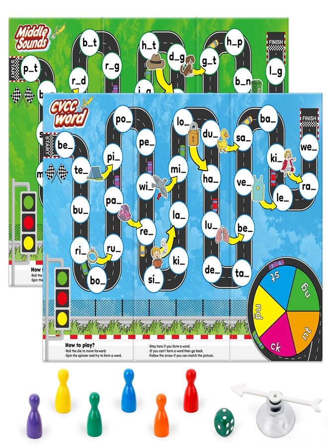 Broytain Phonics Board Games for Kids,Educational Learning CVC and CVCC Board Games for Boys and Girls,Reading and Spelling Word Games Ages 4 5 6,Classroom Travel Indoor Outdoor Family Games - Image 1